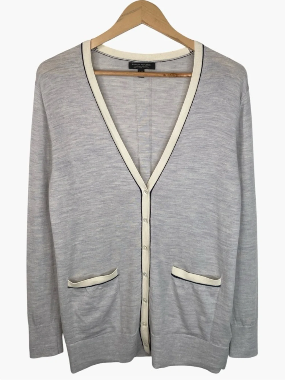 BANANA REPUBLIC 100% Merino Wool Cardigan - Heathered Gray/Cream- Size S - Picture 1 of 5